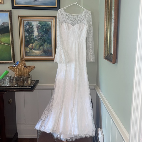 BCBGMaxazria White Lace Wedding Gown Dress Long Sleeve small M corset 6 Salina - Picture 4 of 13